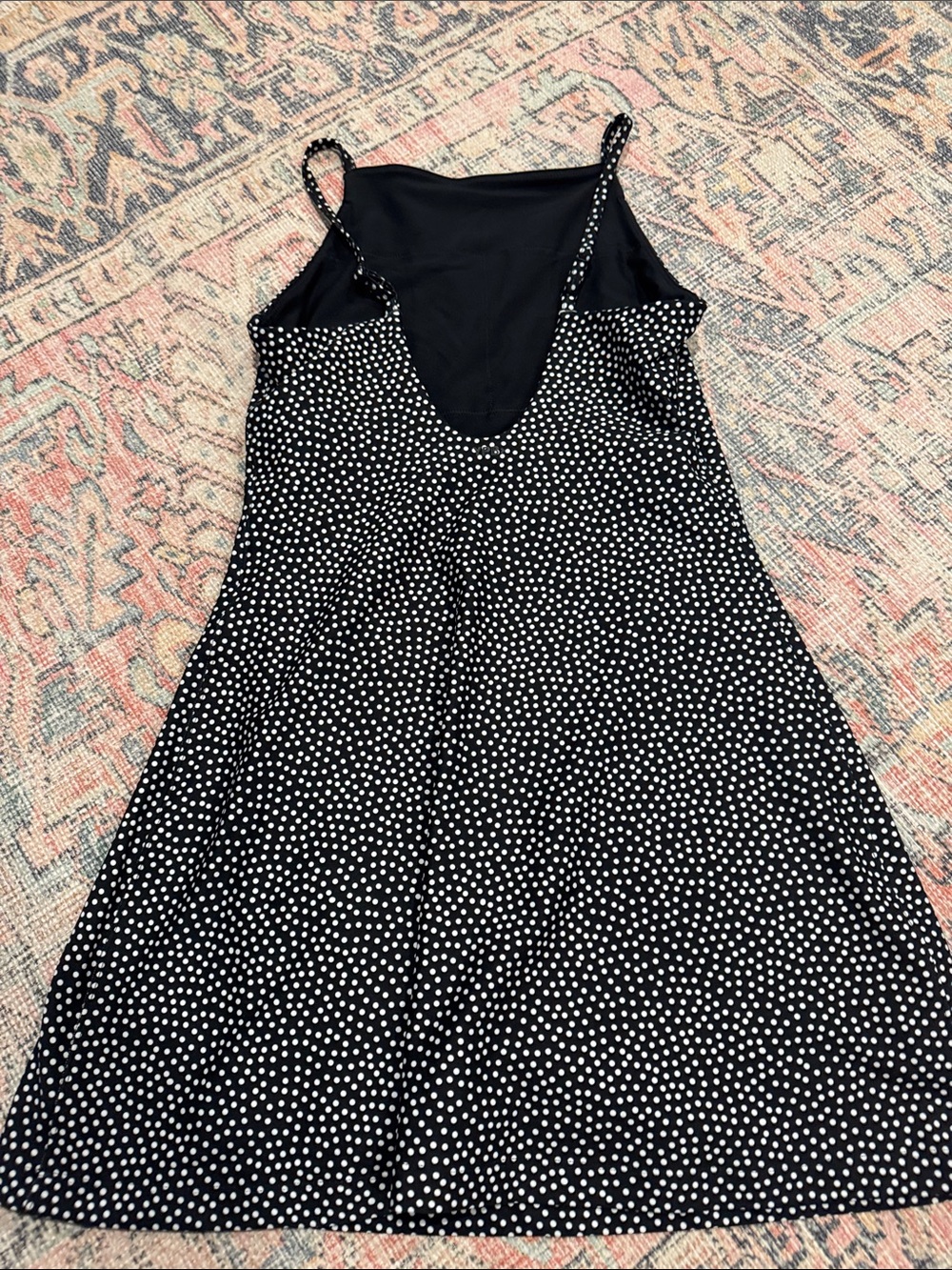 Black Polka Dot Mini Slip Dress with Spaghetti Straps - Picture 3 of 4